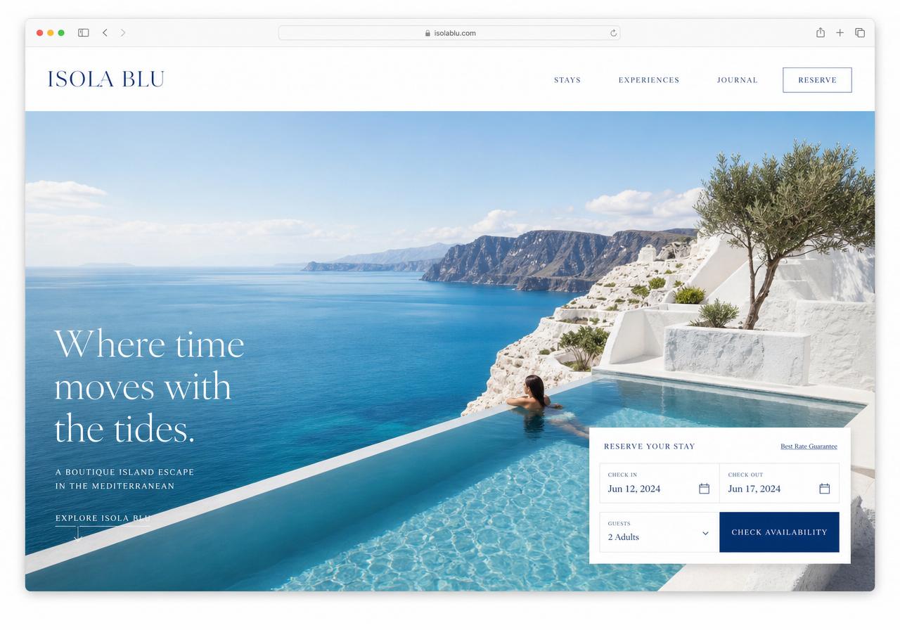 Isola Blu website design preview — Boutique Mediterranean resort — Aeolian Islands